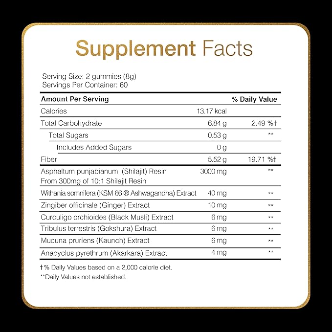 Be Bodywise Pure Himalayan Shilajit Gummies Gold I Lab Tested I No Added Sugar I Ashwagandha, Gokshura| Fulvic Acid & 85+ Trace Minerals I for Men, Women I Non-GMO I 100% Natural & Organic I 60 Gummy