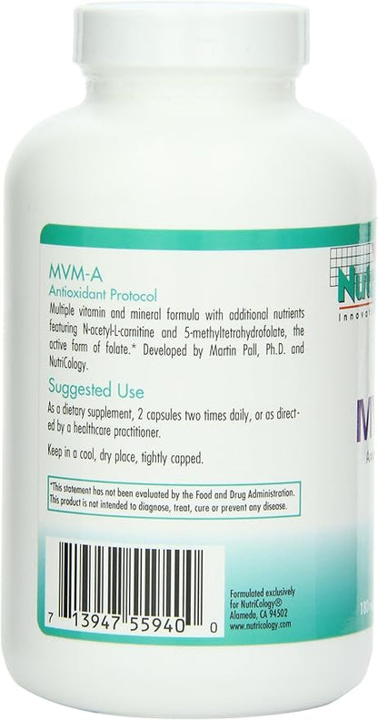 Nutricology MVM-A Supplement - Multivitamin for Men & Women, with Iron, Daily Vitamins, for Adults, High Potency, Bioavailable, Vegetarian Capsules - 180 Count