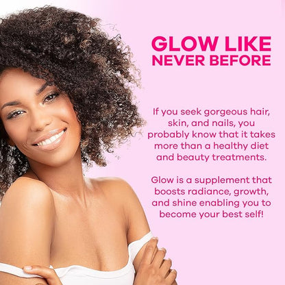 Glow Vitamins - Hair Skin and Nails Multivitamin Supplement - 10,000mcg Biotin Pills with Hyaluronic Acid, Folate, Iron, Magnesium, and Zinc - Boosts Collagen Production, Hair Growth, 90 Capsules