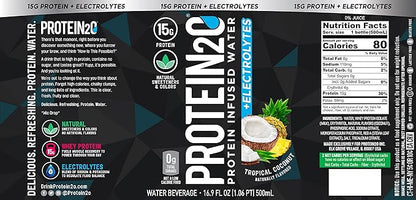 Protein2o 15g Whey Protein Infused Water, Tropical Coconut, 16.9 oz Bottle (Pack of 12)