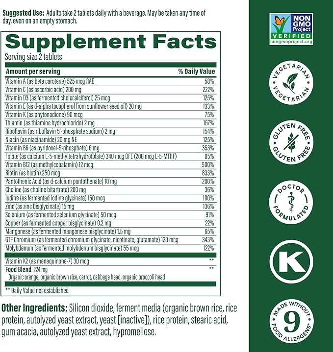 MegaFood Men's 40+ Advanced Multivitamin for Men - Dr-Formulated - Choline, Vitamin B, Vitamin C, Vitamin D, Zinc & Real Food - Brain Health, Immune Support - Vegetarian - 120 Tabs (60 Servings)
