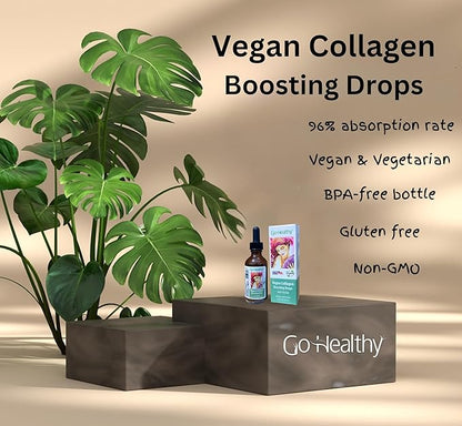 Go Healthy Vegan Collagen & Biotin Liquid Drops for Women & Men - Supports Healthy Hair, Nail & Skin, Boosts Metabolism - Non-GMO, Sugar Free - 60-Day Supply
