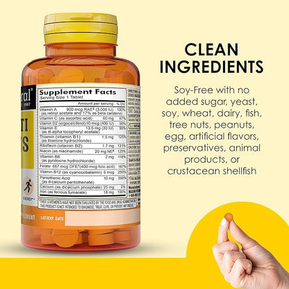 MASON NATURAL Daily Mini Multi Vitamins with Iron, Vitamins A, C, D, E, B1, B2, B3, B6, B12, Folate & Calcium, 100 Day Supply