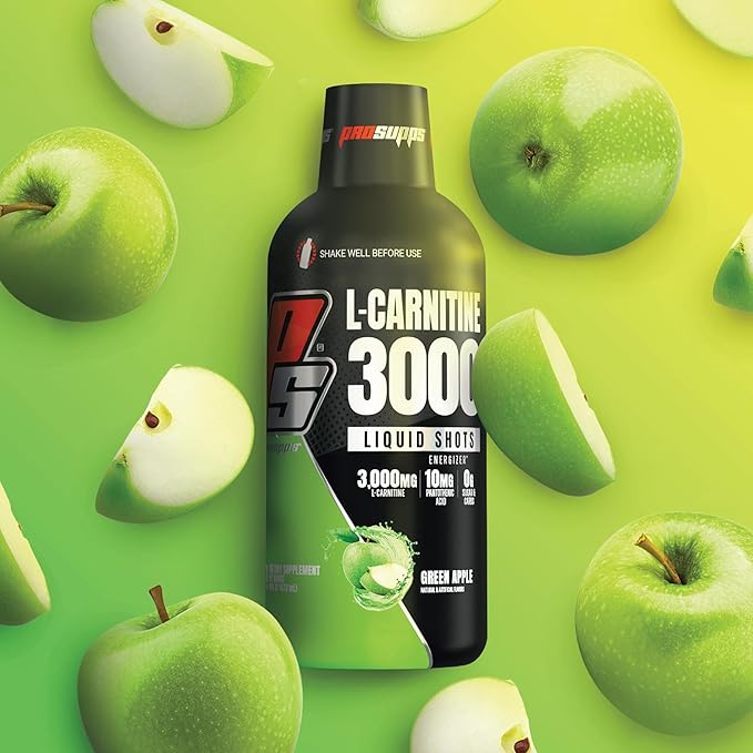 PROSUPPS L-Carnitine Stimulant Free Liquid Shots for Men & Women - Workout Drink for Performance & Muscle Recovery - Clean Energy, No Sugar, No Carbs (31 Servings, 3000 Green Apple)