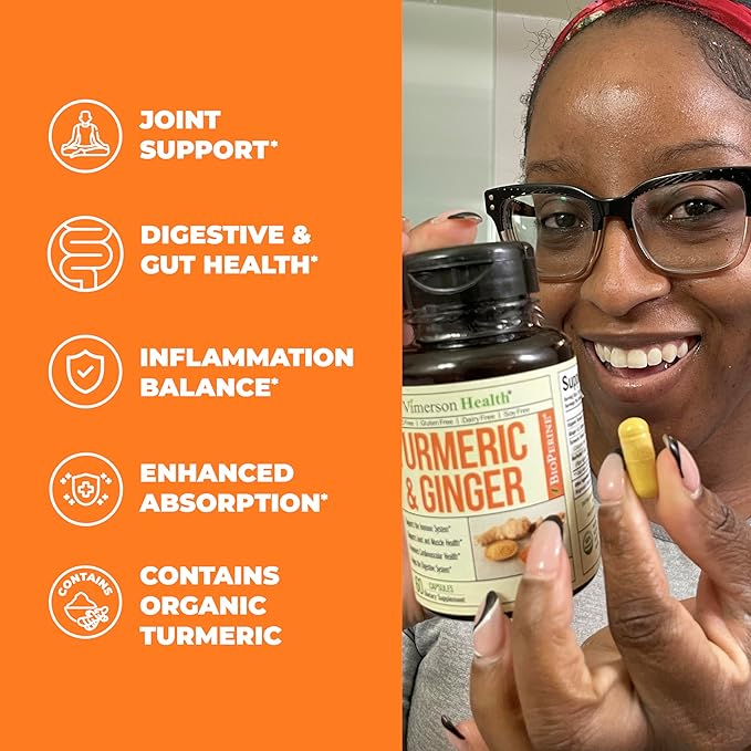 Turmeric Supplement and Ginger Root Joint Support Supplement - Turmeric Curcumin Supplement 95% Curcuminoids. Contains Organic Turmeric with Black Pepper (Bioperine) for Max Absorption. 60 Capsules
