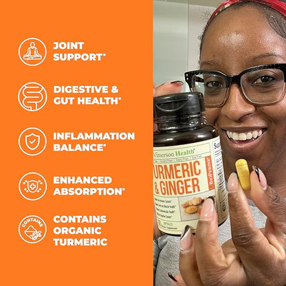 Turmeric Supplement and Ginger Root Joint Support Supplement - Turmeric Curcumin Supplement 95% Curcuminoids. Contains Organic Turmeric with Black Pepper (Bioperine) for Max Absorption. 60 Capsules