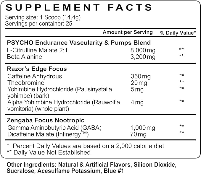 Psycho Pharma Strongest High Stim Preworkout Powder - Edge of Insanity - Most Intense Pre Workout Supplement for Pumps, Strength, Energy and Feel Good Focus. Rivals Famous PWOs of The Past