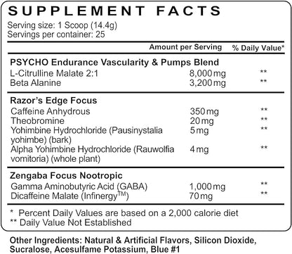 Psycho Pharma Strongest High Stim Preworkout Powder - Edge of Insanity - Most Intense Pre Workout Supplement for Pumps, Strength, Energy and Feel Good Focus. Rivals Famous PWOs of The Past