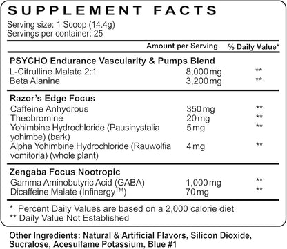 Psycho Pharma Strongest High Stim Preworkout Powder - Edge of Insanity - Most Intense Pre Workout Supplement for Pumps, Strength, Energy and Feel Good Focus. Rivals Famous PWOs of The Past