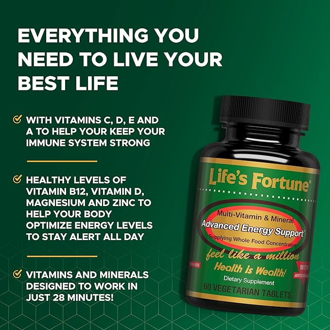 Life's Fortune Multivitamin & Mineral 60 Tablets, All Natural Energy Source Supplying Whole Food Concentrates, Antioxidants, Amino Acids, Enzymes, Trace Minerals & More