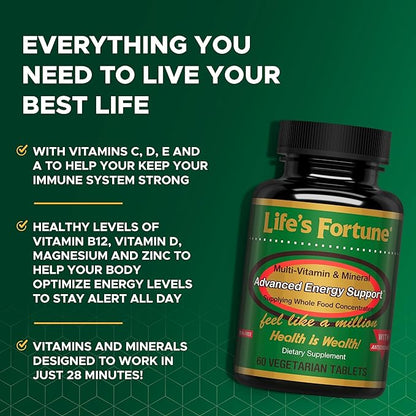Life's Fortune Multivitamin & Mineral 60 Tablets, All Natural Energy Source Supplying Whole Food Concentrates, Antioxidants, Amino Acids, Enzymes, Trace Minerals & More