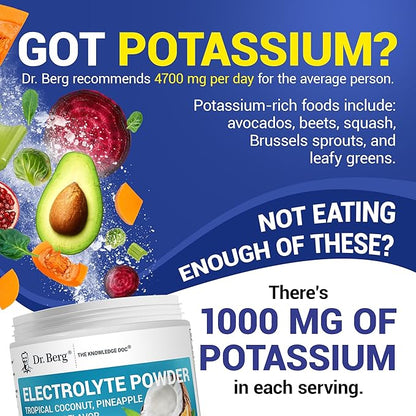 Dr. Berg Zero Sugar Hydration Keto Electrolyte Powder - Enhanced w/ 1000 mg of Potassium & Real Pink Himalayan Salt (NOT Table Salt) - Tropical Coconut, Pineapple & Orange Drink Supplement 50 Servings