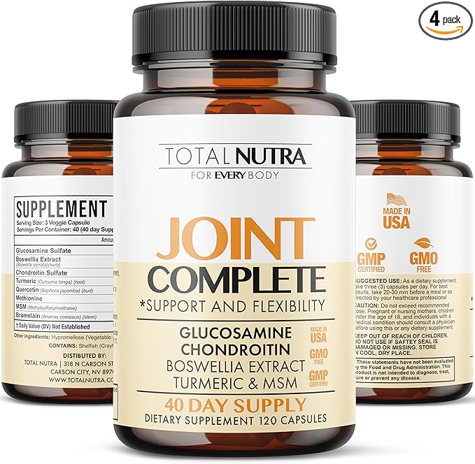 Glucosamine Chondroitin MSM Turmeric 2100mg – Joint Complete Capsules, Advanced Joint Support Supplement for Adults Hands Back Knee Mobility – Bone & Joint Health Supplements for Men & Women (4 Pack)