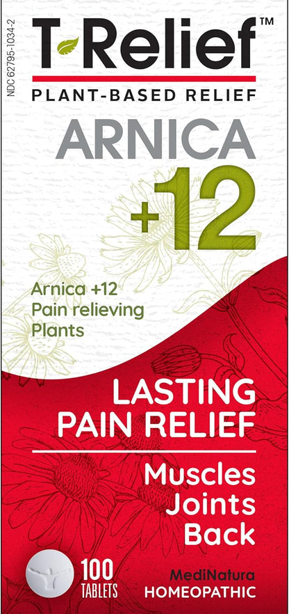 T-Relief Arnica +12 Natural Relieving Actives for Back Pain Joint Soreness Muscle Aches & Stiffness, Whole Body Fast Acting Relief for Women & Men - 100 Tablets (3 Pack)