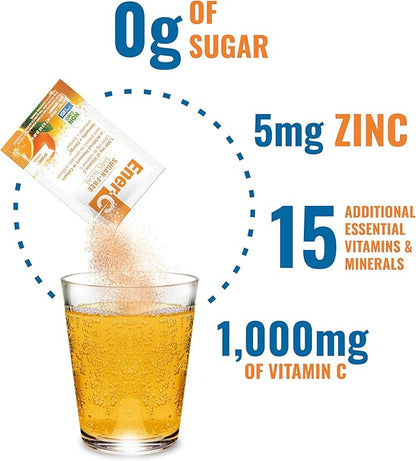 Ener-C Sugar Free Energy Orange Multivitamin Drink Mix Vitamin C 1000mg & Electrolytes - Natural Immunity Support with Real Fruit Juice Powders Non-GMO Vegan & Gluten Free - 30 Count