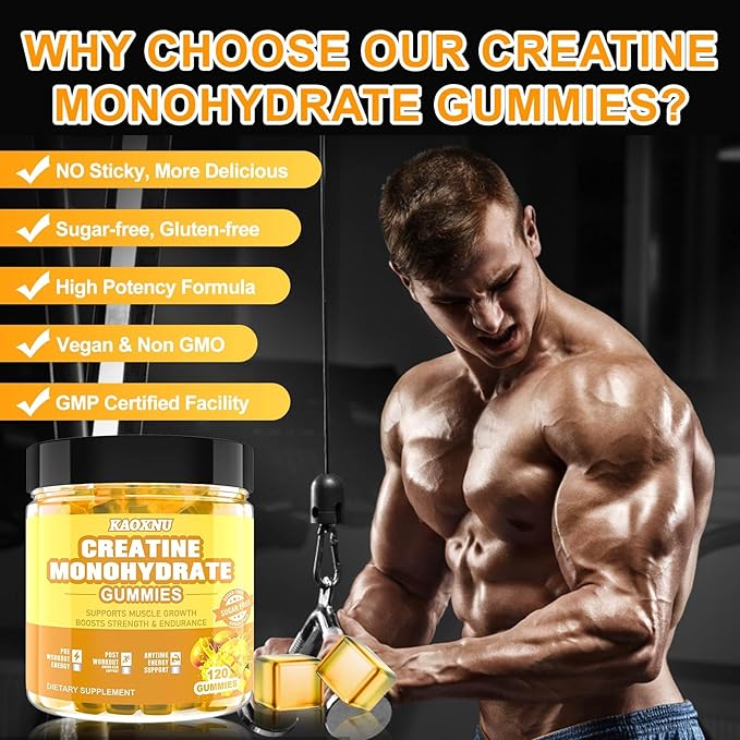 Creatine Monohydrate Gummies 5600mg for Men & Women, 120 CT Chewable Creatine Gummies for Muscle Support, Energy Boost, 5.6g of Creatine Monohydrate per Serving - Sugar Free, Vegan (Mango Flavor)