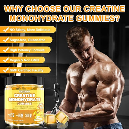 Creatine Monohydrate Gummies 5600mg for Men & Women, 120 CT Chewable Creatine Gummies for Muscle Support, Energy Boost, 5.6g of Creatine Monohydrate per Serving - Sugar Free, Vegan (Mango Flavor)