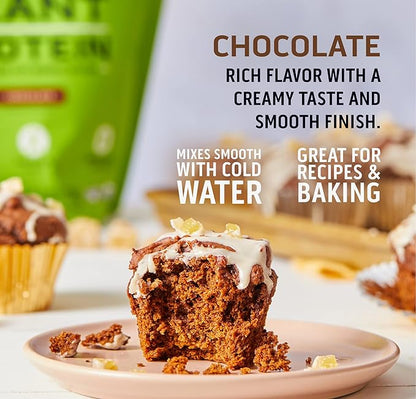 Ascent Plant Based Protein Powder - Non Dairy Vegan Protein, Zero Artificial Ingredients, Soy & Gluten Free, No Added Sugar, 4g BCAA, 2g Leucine - Chocolate, 18 Servings