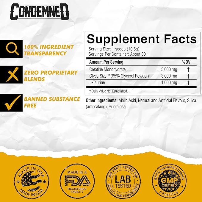 CONDEMNED Labz Locked Down | Creatine Performance Complex | Creatine Monohydrate, Glycerol, Taurine | Enhanced Hydration, Energy & Stamina | 30 Servings (Lemon Lime)