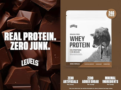 Levels Grass Fed Whey Protein Powder, No Artificials, 24G of Protein, Double Chocolate, 1LB