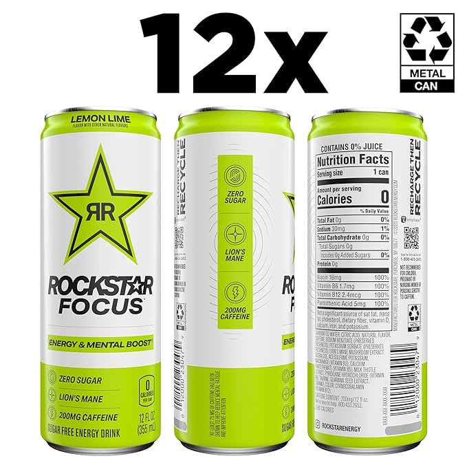 Rockstar Focus, Lemon Lime, 12 Fl Oz Cans (Pack of 12)