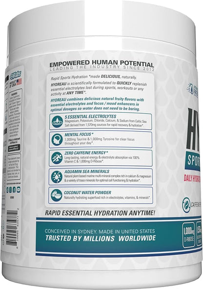 EHP Labs Hydreau Electrolytes Powder No Sugar - Hydration Powder for Endurance & Energy - Electrolyte Powder for Men & Women - Sugar Free Electrolytes - Fijian Pineapple (40 Serves)