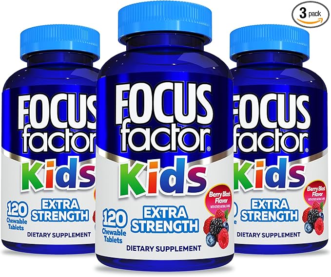Focus Factor Kids Extra Strength Daily Chewable for Brain Health Support, 120 Count – Vitamins for Kids - Quality Formula – Gluten & Dairy Free Supplements for Children (3 Pack)