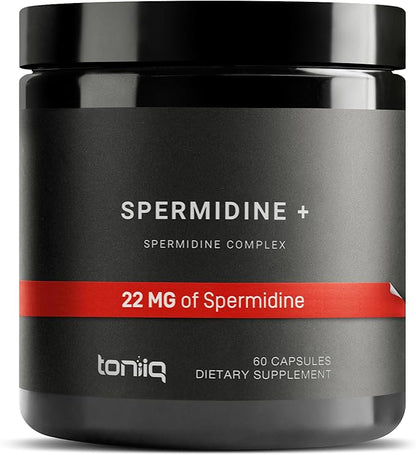 Toniiq 22mg Ultra Concentrated Spermidine Supplement -Spermidine Supplements for Men and Women - Rice Germ Extract and Trihydrochloride Complex Blend - 60 Vegetarian Capsules - 30 Servings