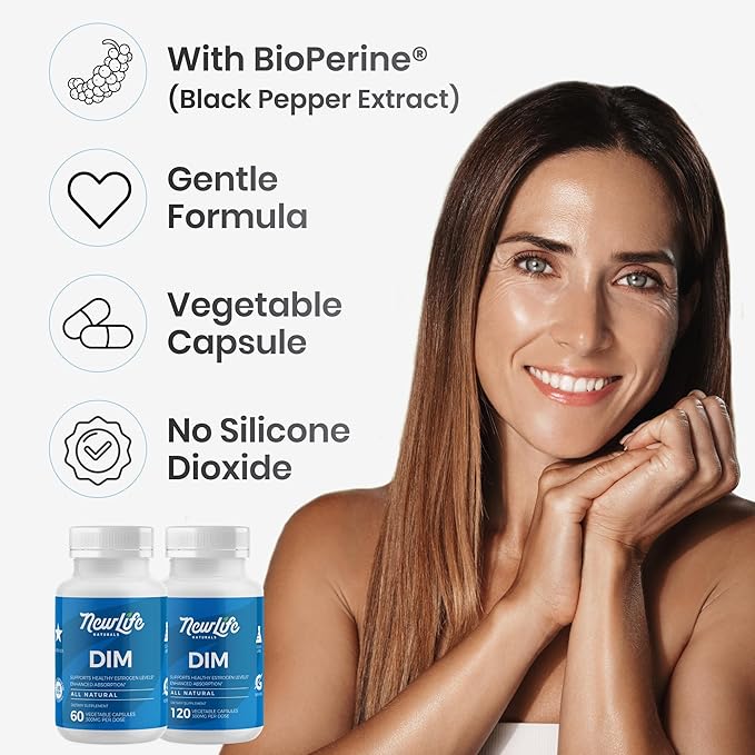 NewLife Naturals DIM Supplement 300mg, Women & Men - Hormonal Acne Pills, Menopause Relief | Healthy Estrogen Level | Hormonal Balance - 120Day Supply