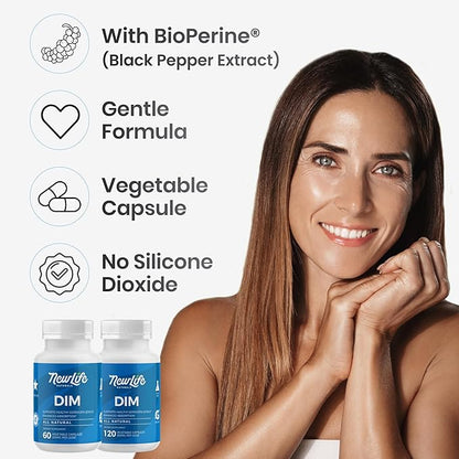 NewLife Naturals DIM Supplement 300mg, Women & Men - Hormonal Acne Pills, Menopause Relief | Healthy Estrogen Level | Hormonal Balance - 120Day Supply