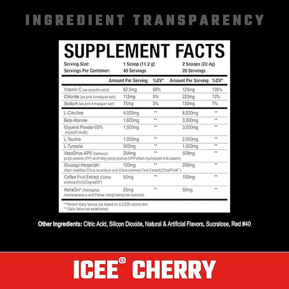 Axe & Sledge Supplements Hydraulic Stimulant-Free Pump Pre-Workout Powder, 40 Servings, (Pack of 1) (ICEE Cherry V2)