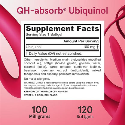Jarrow Formulas QH-Absorb, 100 mg, Ubiquinol Dietary Supplement for Healthy Cardiovascular Function, 120 Softgels, 120 Day Supply,12 Packs