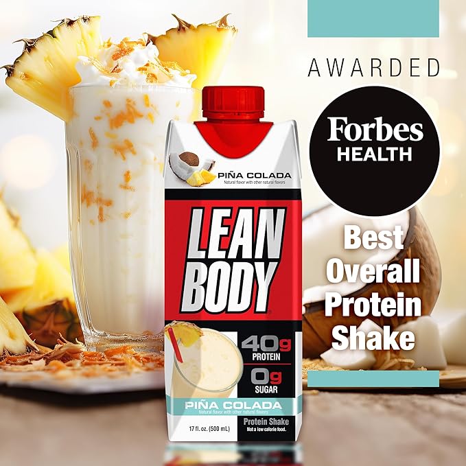 Lean Body Ready-to-Drink Pina Colada Protein Shake, 40g Protein, Whey Blend, 0 Sugar, Gluten Free, 22 Vitamins & Minerals, 17 Fl Oz (Pack of 12)
