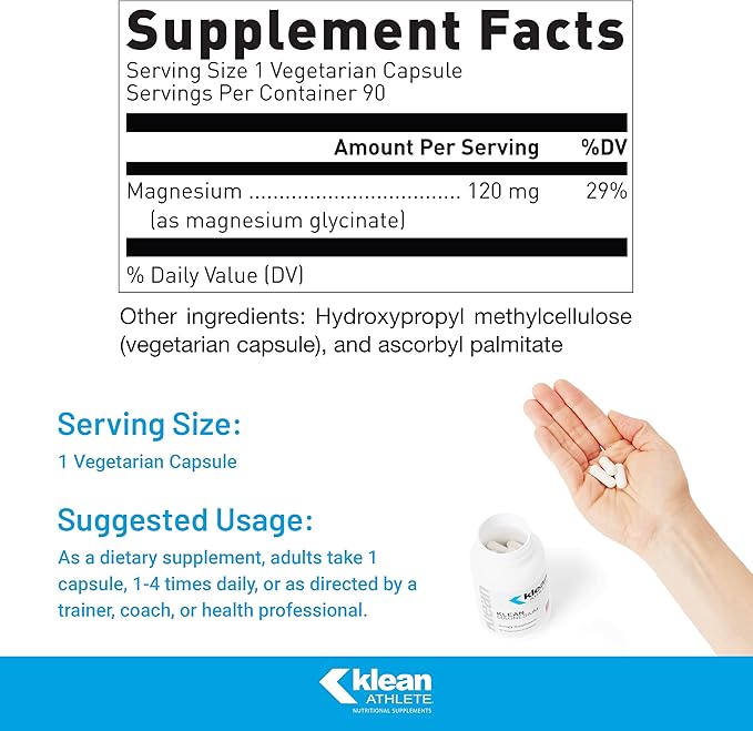 Klean ATHLETE Klean Magnesium | Supports Ability to Produce and Utilize Energy (ATP), Contract and Relax Muscles and Improves Recovery Time* | NSF Certified for Sport | 90 Vegetarian Capsules