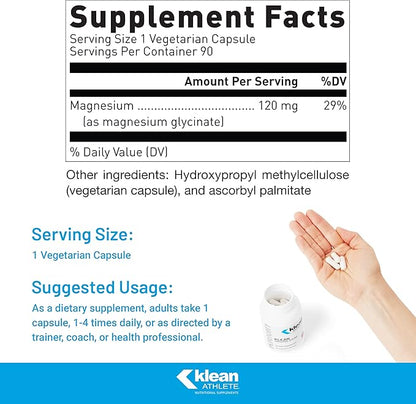 Klean ATHLETE Klean Magnesium | Supports Ability to Produce and Utilize Energy (ATP), Contract and Relax Muscles and Improves Recovery Time* | NSF Certified for Sport | 90 Vegetarian Capsules