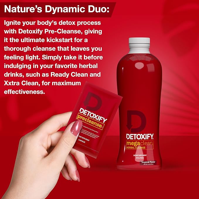 Detoxify Mega Clean Herbal Cleanse – Tropical – 32 oz – Professionally Formulated Herbal Detox Drink – Enhanced with Milk Thistle, Ginseng Root & Guarana Seed – Plus Sticker