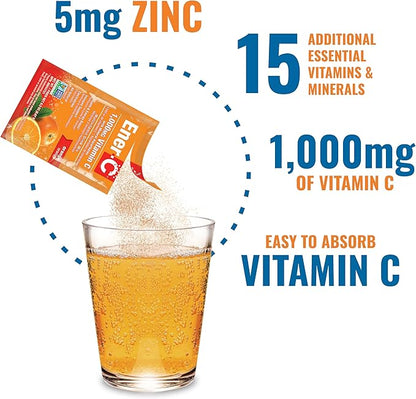 Ener-C Orange Multivitamin Drink Mix Powder Vitamin C 1000mg & Electrolytes with Real Fruit Juice Natural Energy & Immune Support for Women & Men - Non-GMO Vegan & Gluten Free - 60 Count