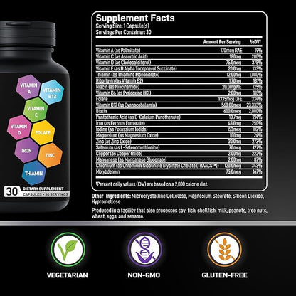 Bariatric Multivitamin with Iron For Women & Men - Post Gastric Bypass Vitamins and Gastric Sleeve Bariatric Iron Vitamin Multivitamins -Non-GMO, Gluten-Free -One a Day, 30 Bariatric Vitamins Capsules