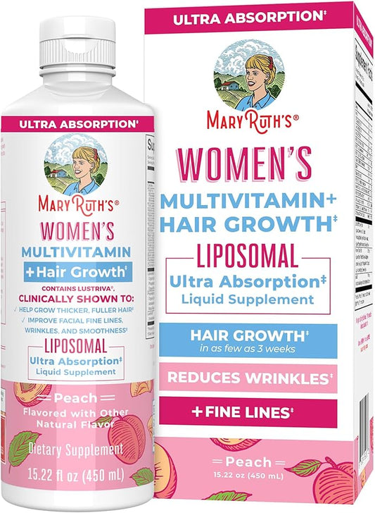 MaryRuth Organics Women's Multivitamin Lustriva Hair Growth Liposomal | Biotin | Vitamin D, B | Clinically Tested for Thicker Hair, Fine Lines, Skin Care | Ages 18 | Hair Vitamins | 15 Fl Oz