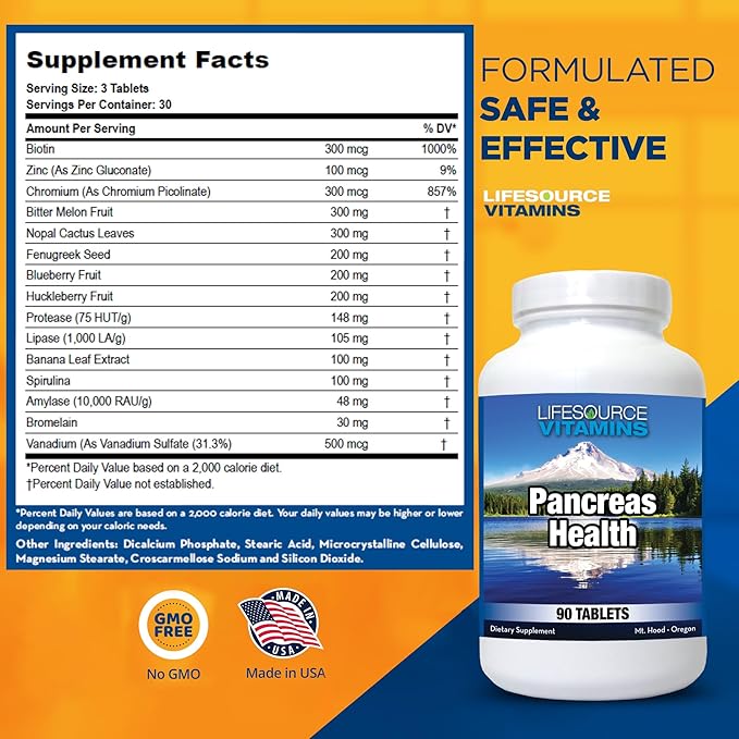LifeSource Vitamins Pancreas Health-18 All Natural Synergistic Ingredients for Pancreas Health & Support