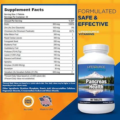 LifeSource Vitamins Pancreas Health-18 All Natural Synergistic Ingredients for Pancreas Health & Support