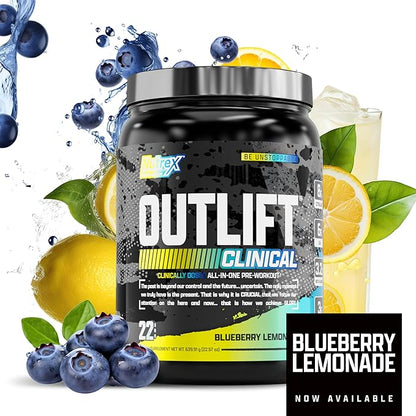 Nutrex Research Outlift Clinical Clinically Dosed Pre Workout Powder with Creatine, Citrulline, EAA | Energy, Performance, Pump Preworkout Supplement for Men & Women (22 Servings, Blueberry Lemonade)