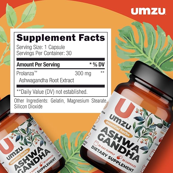 UMZU Ashwagandha Advanced Stress & Cortisol Support Supplement, Memory, Focus, Cognition, 24-Hour Extended Release (30 Day Supply | 30 Capsules)