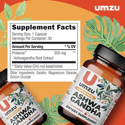 UMZU Ashwagandha Advanced Stress & Cortisol Support Supplement, Memory, Focus, Cognition, 24-Hour Extended Release (30 Day Supply | 30 Capsules)
