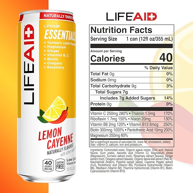LIFEAID Vitality Blend, Daily Vitamins, Turmeric to Help Reduce Mild Inflammation from Everyday Stress, Healthy Soda Replacement, 100% Clean, Vegan, GF, 12 Fl Oz (Pack of 12)