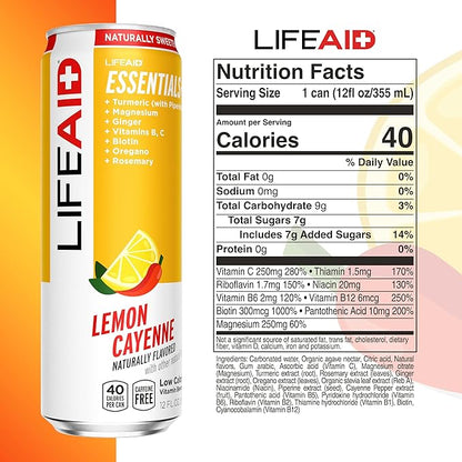 LIFEAID Vitality Blend, Daily Vitamins, Healthy Soda Replacement, 100% Clean, Vegan, GF cans, 12 Fl Oz (Pack of 24)