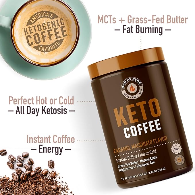 Ketogenic Caramel Macchiato Keto Coffee Mix & Pods, Supports Energy & Metabolism, Weight Loss Diet, 15 Servings 7.93oz & 16 Count K Cups
