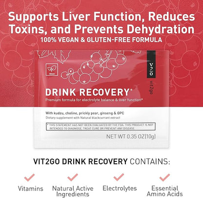 Drink Recovery Electrolytes Powder 250g with Vitamins, Vegan Electrolyte Packets for Hydration & Liver Detox, Blackcurrant Flavor (25 Portions)