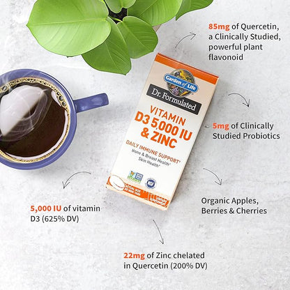 Garden of Life Quercetin Zinc Once Daily Immune Support Supplement with Vitamin D3 for Bone Health, Breast Health & Skin Health, Dr Formulated - Gluten Free, Non GMO, Carbon Neutral – 30 Mini Tabs