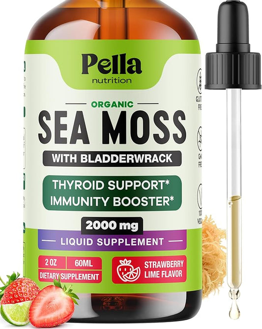 Organic Sea Moss Drops - Irish Sea Moss - 4X Stronger than Sea Moss Gel, Capsules and Gummies - Superfood Seamoss - Joint Support Supplement - Immune Support Supplement (Strawberry Lime, 60mL)